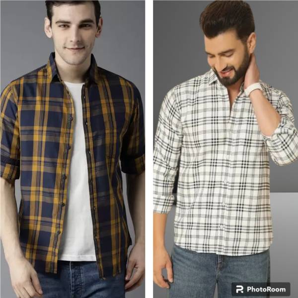 Men Checkered Casual Yellow Shirt