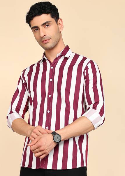 youth first Men Striped Casual Red, White Shirt