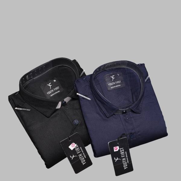 youth first Men Solid Formal Black, Dark Blue Shirt