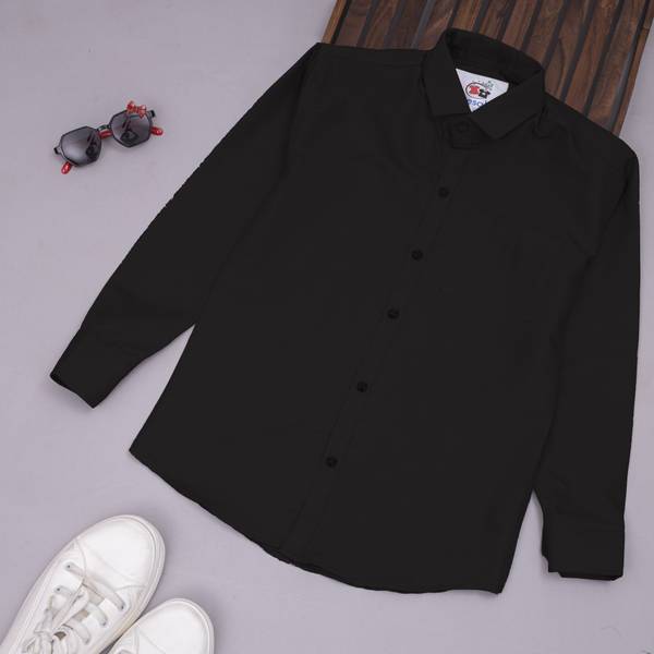 Cresale Boys Solid Casual Black Shirt