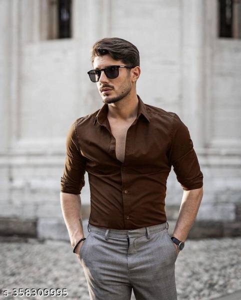 Men Solid Formal Brown Shirt