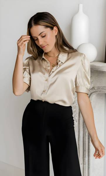 SADBHAVNAFABRIC Women Solid Casual Beige Shirt