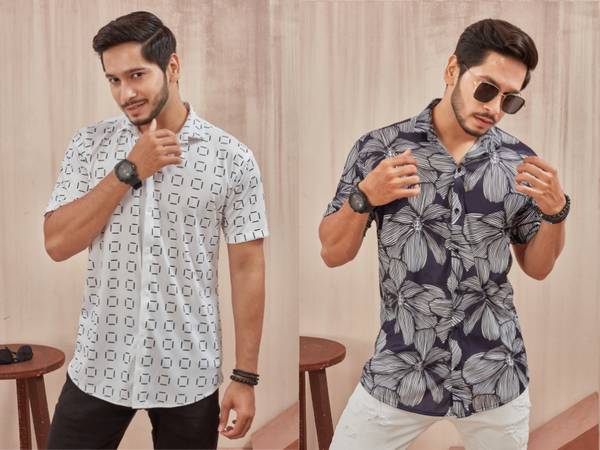 Men Printed Casual White Shirt