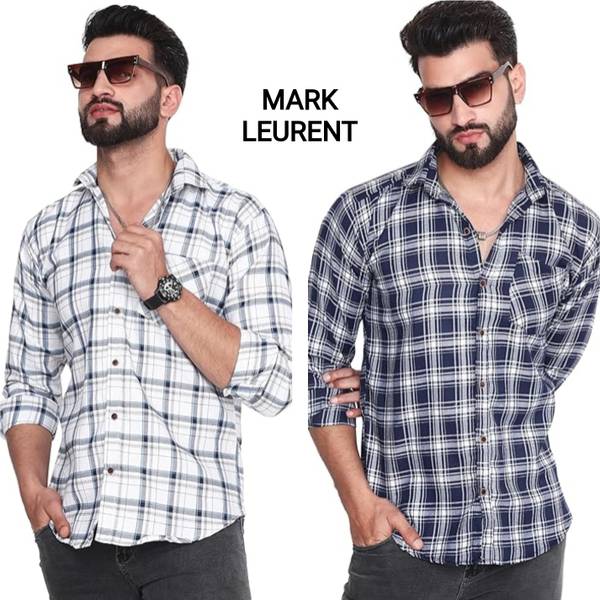 Men Checkered Casual Blue Shirt