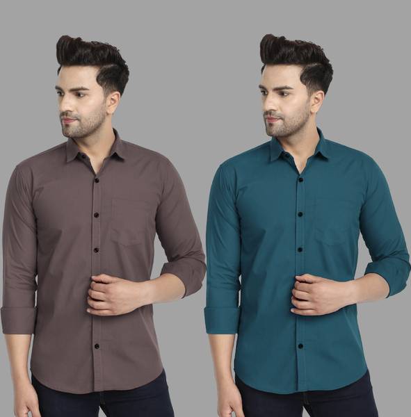 Men Solid Casual Brown, Blue Shirt