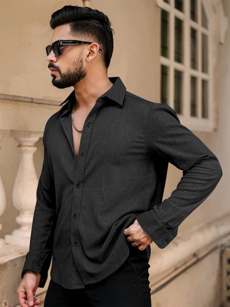 Khushi Creation Men Self Design Casual Black Shirt