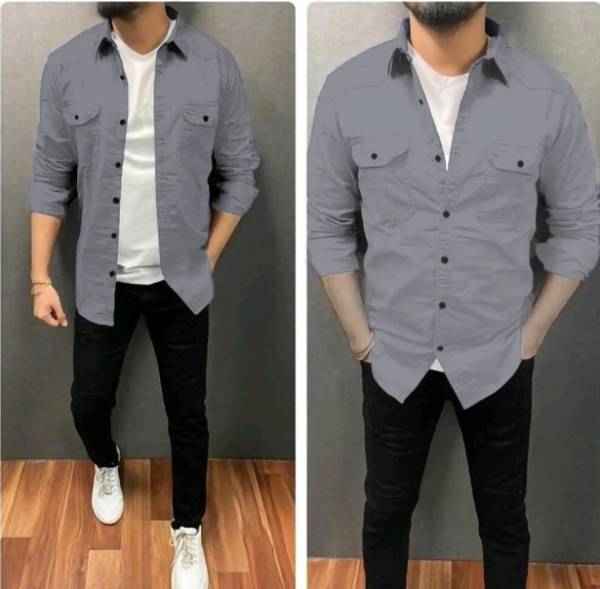 Men Solid Casual Grey Shirt