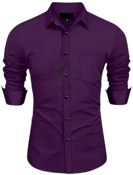 uvwholesale Men Solid Casual Purple Shirt
