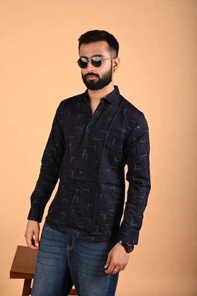 youth first Men Printed Casual Dark Blue Shirt