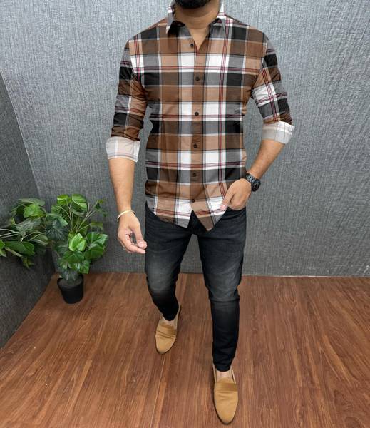 SHIV FASHION Men Striped Casual Brown Shirt