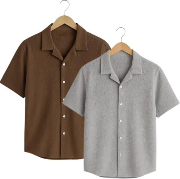 Men Self Design Casual Brown Shirt