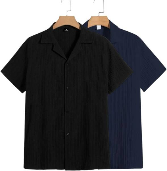 Men Self Design Casual Black, Blue Shirt