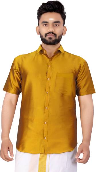 Men Solid Festive Gold Shirt