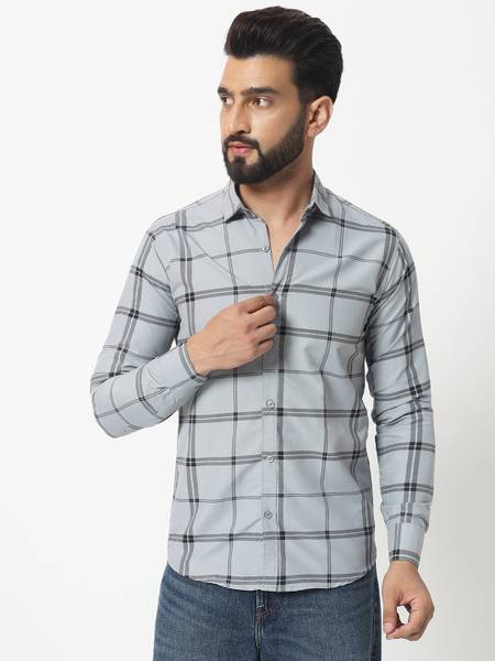 youth first Men Checkered Casual Grey Shirt