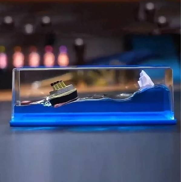 Global Reach Titanic Liquid Wave Cruise Ship - Floating Decor for Car Dashboard & Home Decorative Showpiece - 5.2 cm