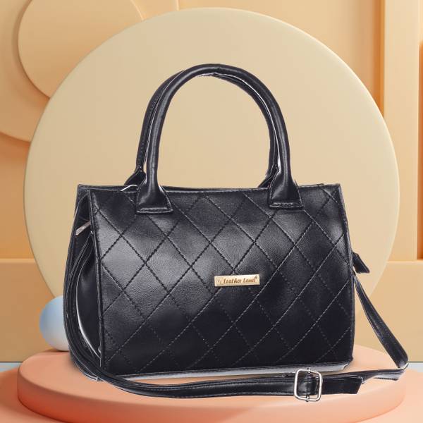 Leather Land Black, Silver Sling Bag Barfi Box Sling in Marble Black