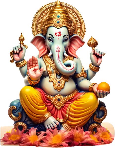 CreativeEdge 61 cm Wall Sticker Lord Ganesha Sitting with Flowers Self Adhesive Sticker