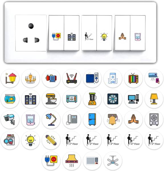 TILKOR 1.5 cm Self-Adhesive Switch Stickers- 40 Designs for Electric Board Appliances, Self Adhesive Sticker