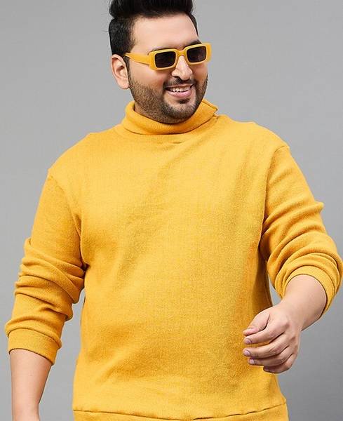 Austivo Self Design Turtle Neck Casual Men Yellow Sweater