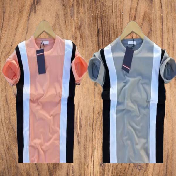 KASPY Colorblock Men Round Neck Pink, Grey T-Shirt