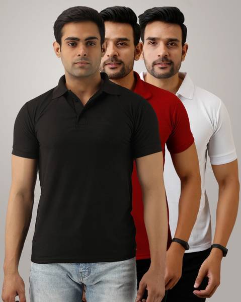 ACENTEO Solid Men Polo Neck Multicolor T-Shirt