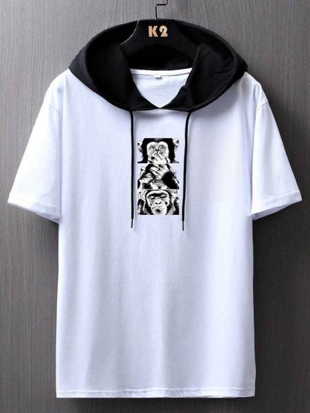 DRAXSTAR DRX Printed Men Hooded Neck White, Black, Gold T-Shirt