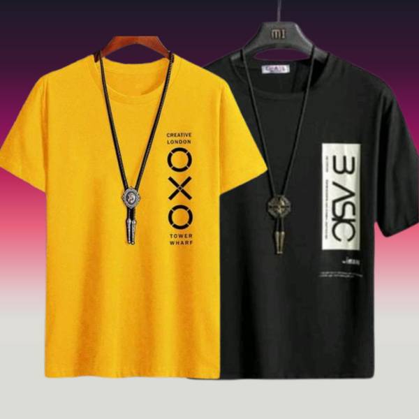 Printed Men Black, Yellow T-Shirt