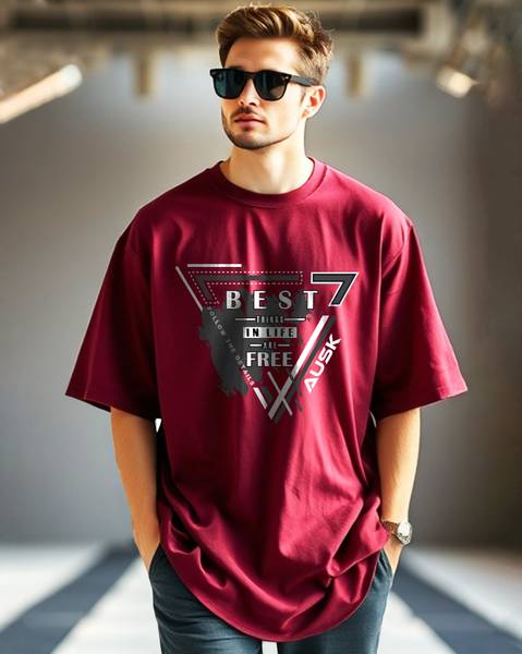 AUSK Printed Men Round Neck Maroon T-Shirt