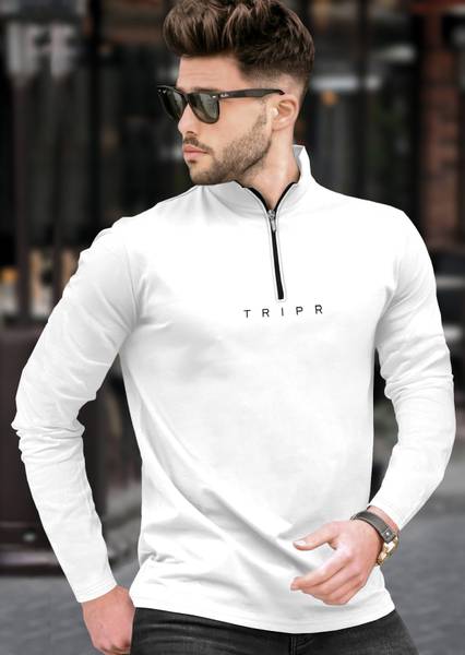 TRIPR Solid Men Henley Neck White T-Shirt