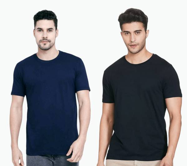 Solid Men Dark Blue, Black T-Shirt