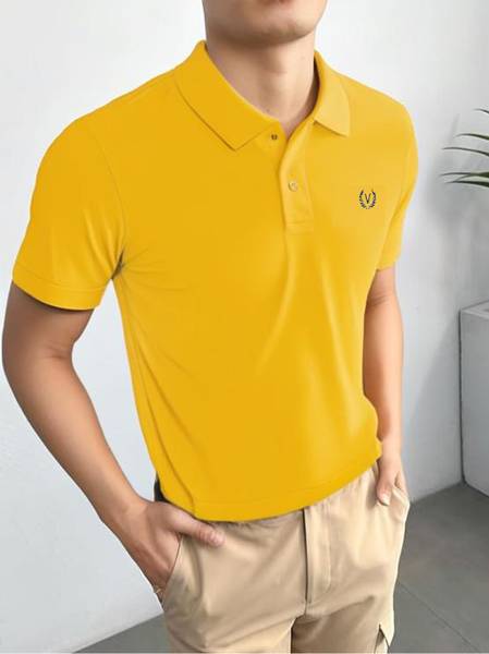 MACK JONNEY Solid Men Polo Neck Yellow T-Shirt