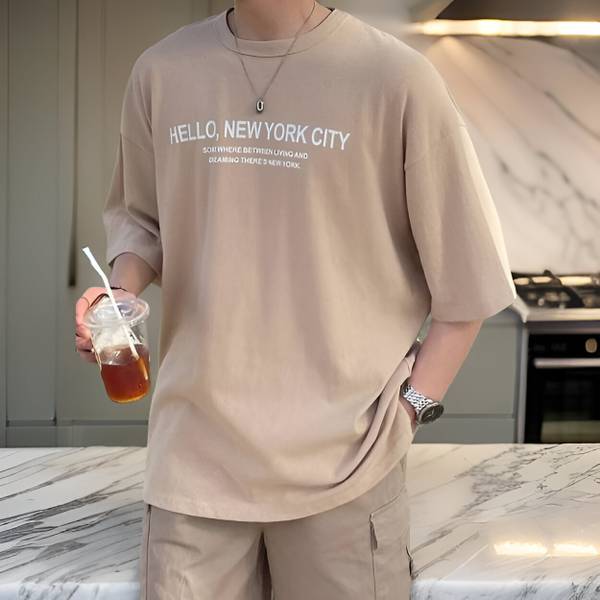 Printed Men Beige T-Shirt