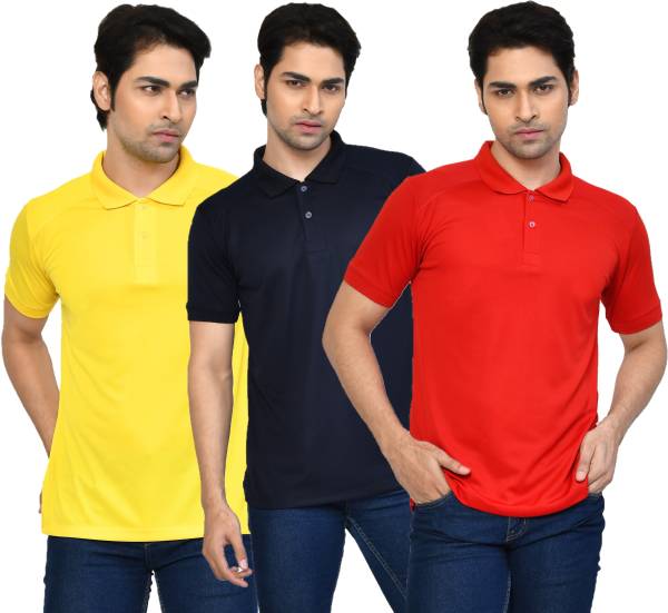 RAPL BHARAT Solid Men Polo Neck Yellow T-Shirt