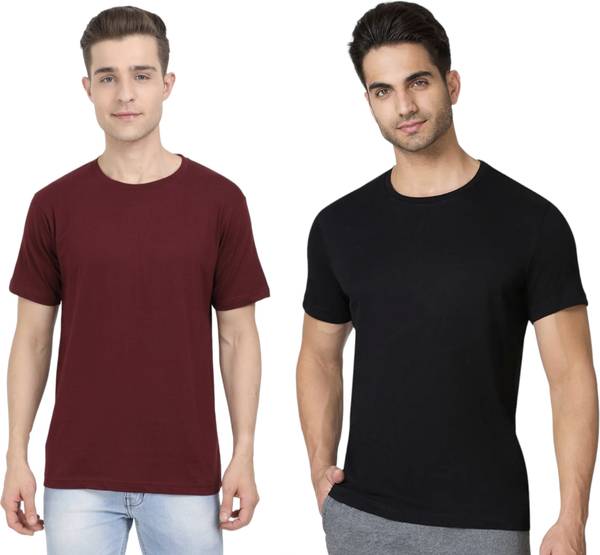 Solid Men Maroon, Black T-Shirt
