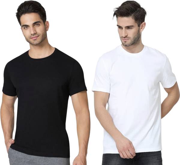 FDN Sporty Men Round Neck White, Black T-Shirt