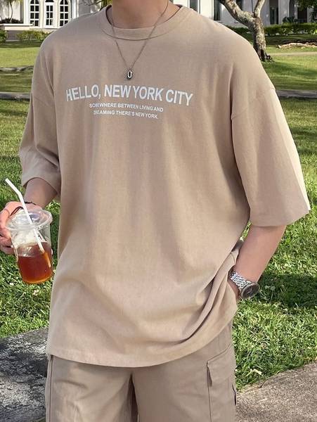 Printed Men Beige T-Shirt
