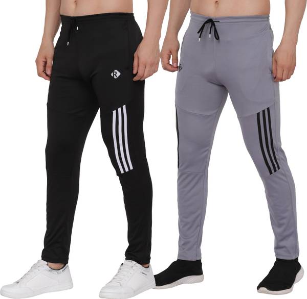 RUSKSUN Solid, Printed, Striped Men Black, Grey Track Pants
