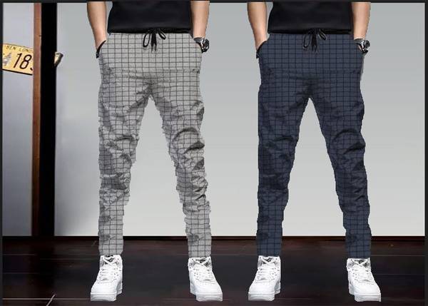 Checkered Men Dark Blue, Grey Track Pants
