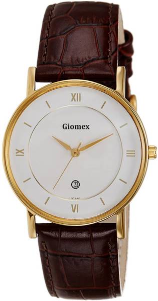 Giomex 9162SL01 D White, Gold Strap Brown Premium Analog Watch - For Men