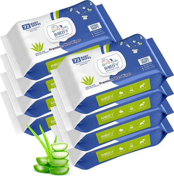 BabiFy Extra Soft Premium Baby Wipes With Aloe Vera | Rush & Paraben-Free (Pack of 8)
