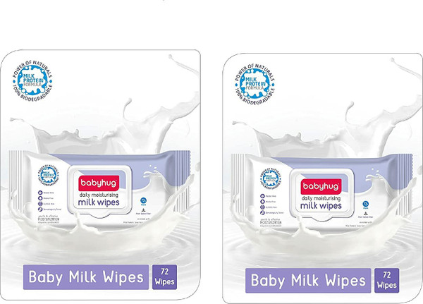 babyhug Daily Rich Moisturising Milk Wipes 72 Pieces (PACK OF 2)
