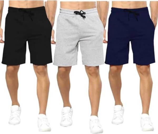 TENRUN Solid Men Dark Blue, Grey, Black Casual Shorts