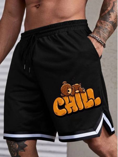 CULISH Printed Men Black Gym Shorts, Running Shorts, Sports Shorts, Regular Shorts