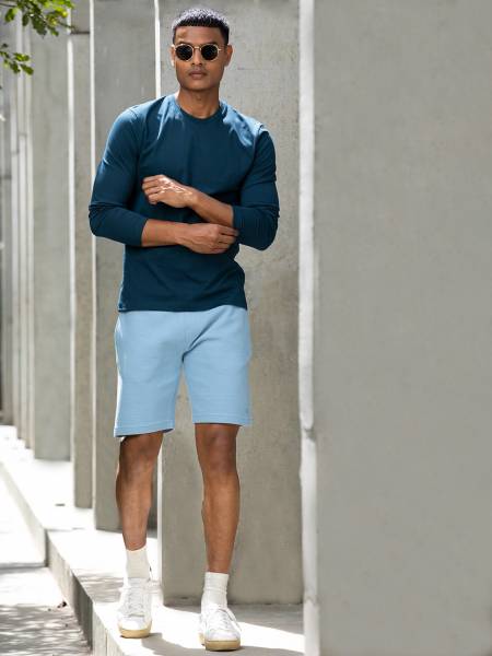 Damensch Solid Men Blue Casual Shorts