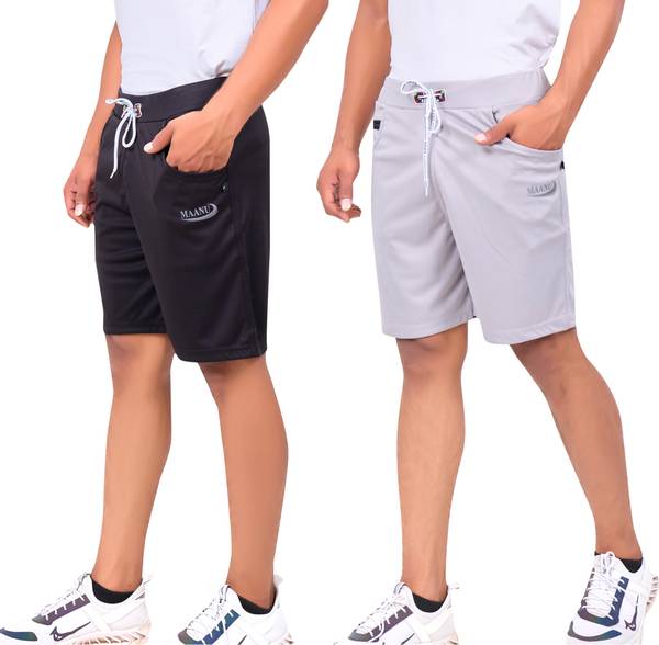 MAANU Solid Men Reversible Black, Grey Regular Shorts