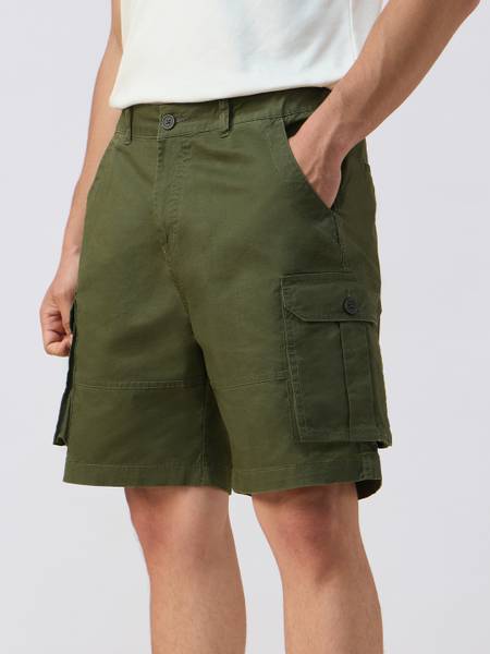 The Souled Store Solid Men Green Cargo Shorts