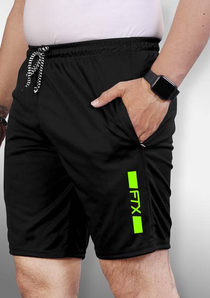 FTX Solid Men Black Sports Shorts