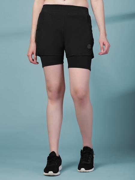 CHKOKKO Solid Women Black Running Shorts