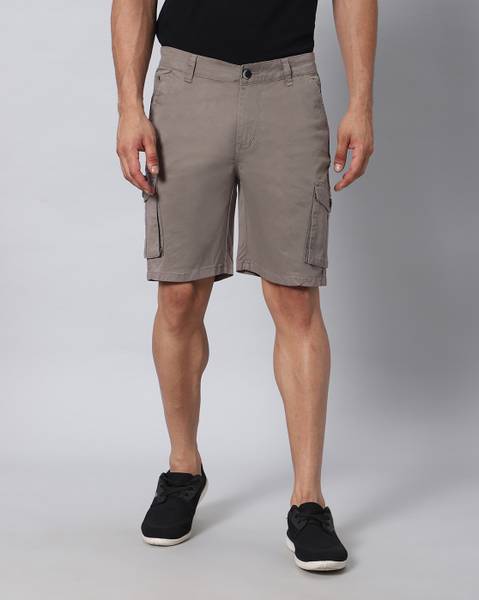 Hence Solid Men Grey Cargo Shorts