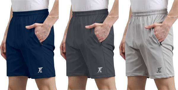 INDICLUB Solid Men Dark Blue, Dark Grey, Silver Casual Shorts